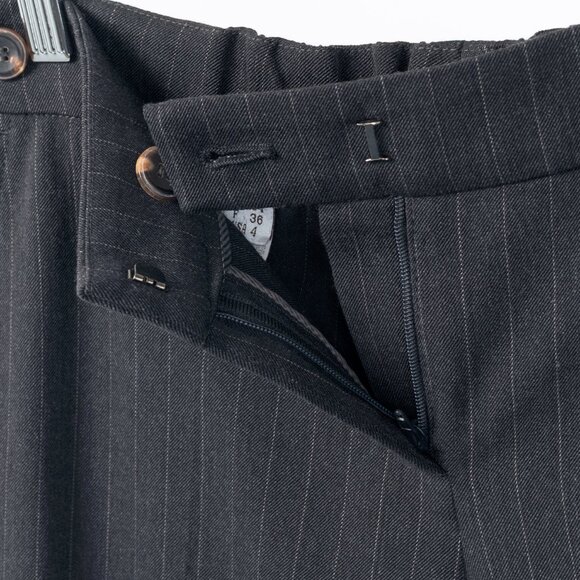 Brunello Cucinelli Grey Wool-Blend Pinstripe Knee-Detail Trousers - Picture 9 of 14